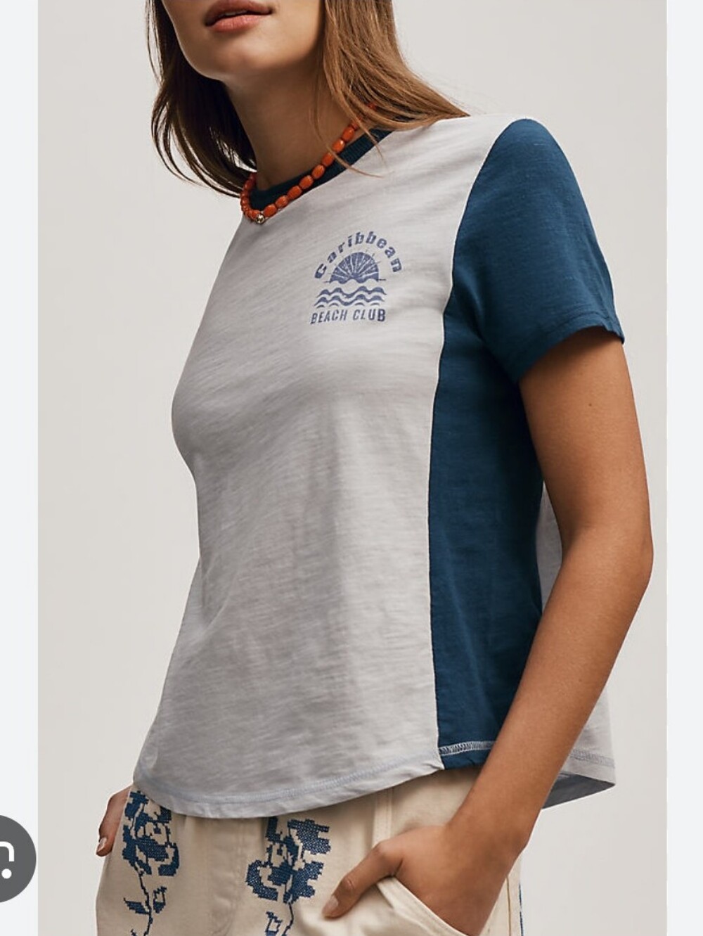 Anthropologie Pilcro Womens 100% Cotton Navy & White Tee